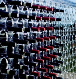 clear acrlyic wine rack with wine