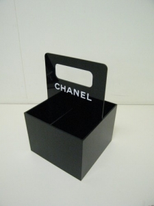 black acrylic make up caddy with chanel logo